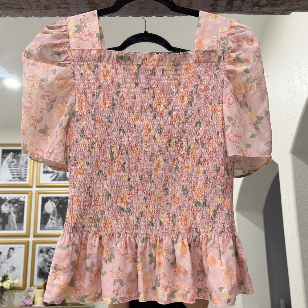 Rachel Parcell Floral Smocked Blouse in Pink and Orange - Picture 5 of 6